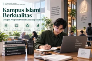 mahasiswa belajar di kampus Islami dengan fasilitas pendidikan modern