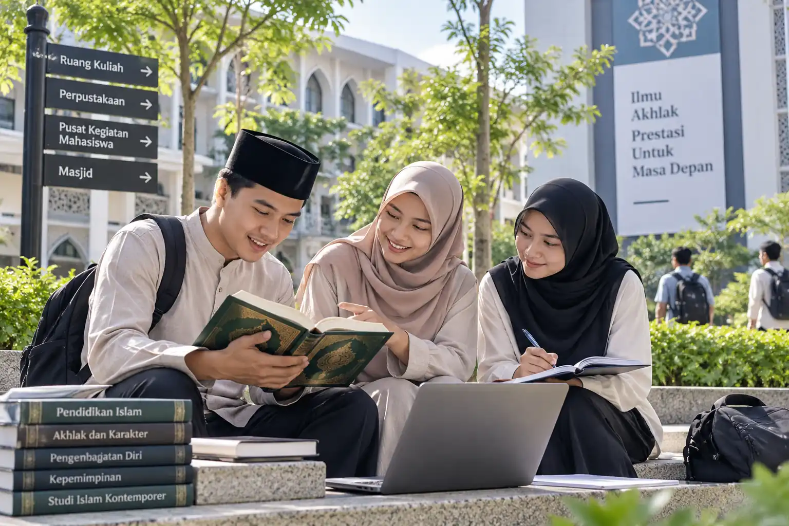 mahasiswa Islam belajar dan berdiskusi bersama di lingkungan kampus