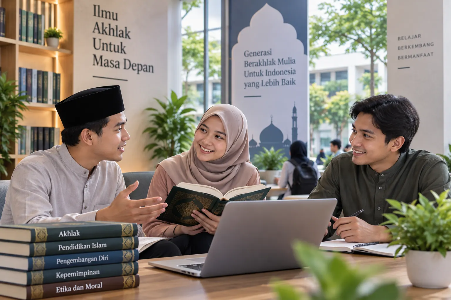 mahasiswa berdiskusi tentang pendidikan moral islam dan pembentukan karakter