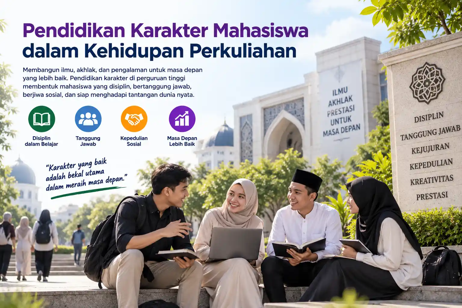 mahasiswa membangun karakter melalui kegiatan belajar dan interaksi di lingkungan kampus